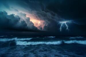 een storm over- de oceaan ai generatief foto