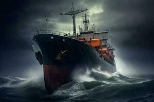 een schip in een storm oceaan ai generatief foto