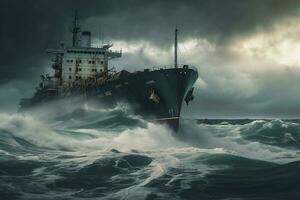 een schip in een storm oceaan ai generatief foto