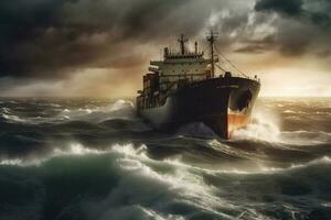 een schip in een storm oceaan ai generatief foto