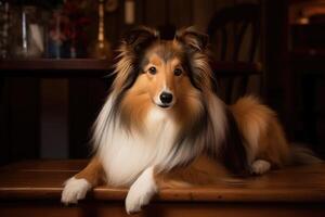 shetland herdershond, ook bekend net zo ruw collie of ruw collie ai gegenereerd foto