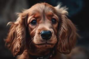 cocker spaniel puppy met blauw ogen. detailopname portret ai gegenereerd foto