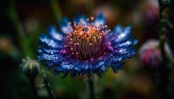 scherp korenbloem meeldraad in levendig Purper, geel, en blauw patroon gegenereerd door ai foto