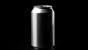 glimmend metalen drinken kan, verkoudheid cola, Nee mensen, zwart achtergrond gegenereerd door ai foto