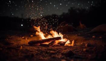 natuur ontsteekt hel, brandend brandhout en steenkool in vreugdevuur gegenereerd door ai foto