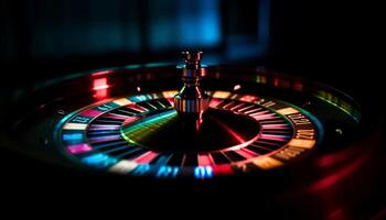 nachtleven spinnen roulette wiel aanbiedingen kans voor rijkdom en succes gegenereerd door ai foto