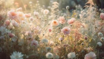 wilde bloemen bloesem in weide, creëren rustig schoonheid in natuur gegenereerd door ai foto