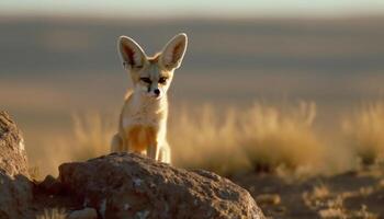 vos zittend wild dier in de veld- natuur tafereel gegenereerd door ai foto