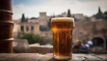 mannen drinken vers bier buitenshuis Bij een brouwerij kroeg tafel gegenereerd door ai foto