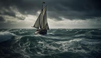 het zeilen jacht races door golven, wind en blauw luchten gegenereerd door ai foto