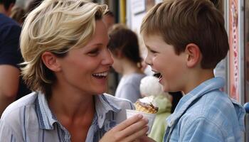 glimlachen kinderen genieten van ijs room in zomer generatief ai foto