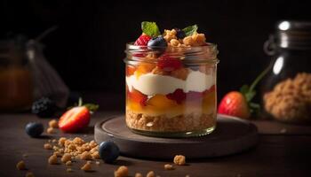 gezond parfait met vers bessen en muesli generatief ai foto