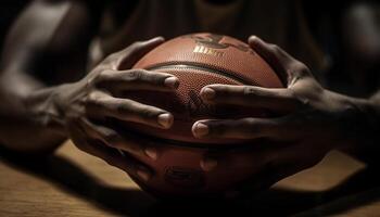 jong atleet Holding basketbal, beoefenen voor wedstrijd generatief ai foto