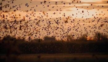 silhouet van dier vliegend in schemer lucht gegenereerd door ai foto