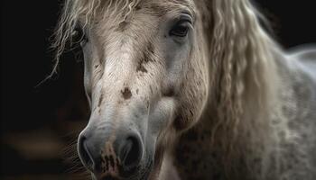 volbloed paard begrazing in nat weide gras gegenereerd door ai foto