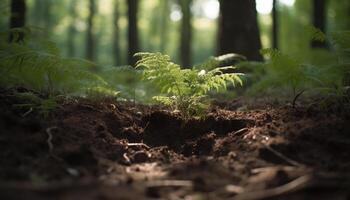 vers groen bladeren toenemen Aan nat bodem gegenereerd door ai foto