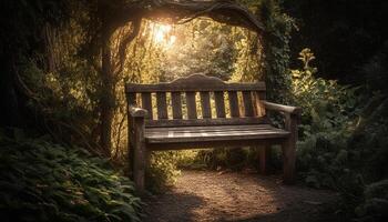 rustig tafereel oud bank onder herfst boom gegenereerd door ai foto