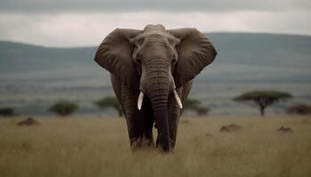 majestueus Afrikaanse olifant staand in ngorongoro behoud Oppervlakte gegenereerd door ai foto