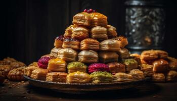 vers gebakken eigengemaakt chocola koekjes Aan rustiek hout gegenereerd door ai foto