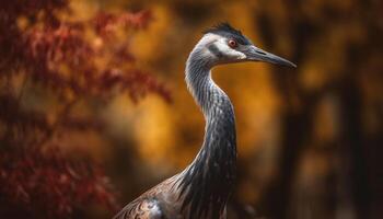 elegantie in natuur kraan multi gekleurde veren schijnen gegenereerd door ai foto