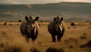 kudde begrazing Aan savanne Bij zonsondergang safari gegenereerd door ai foto