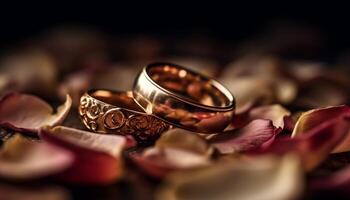 goud bruiloft ring symboliseert liefde en saamhorigheid gegenereerd door ai foto