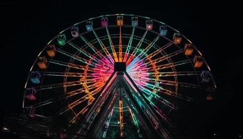 gloeiend carnaval wiel spins in levendig kleuren gegenereerd door ai foto