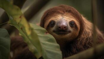 harig lemur zittend Aan tak, op zoek schattig gegenereerd door ai foto