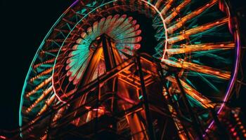 blij carnaval rijden spins in levendig lichten gegenereerd door ai foto