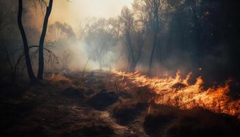 brandend Woud, inferno van verwoesting en mysterie gegenereerd door ai foto