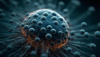 moleculair structuur van kanker cel onder vergroting gegenereerd door ai foto