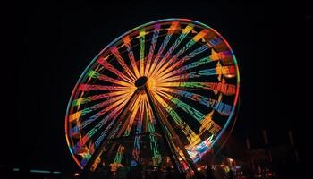 spinnen wiel van vreugde Bij carnaval nacht gegenereerd door ai foto