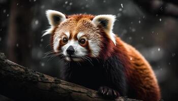 schattig rood panda zittend Aan besneeuwd Afdeling gegenereerd door ai foto