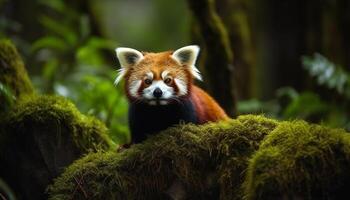 pluizig zoogdier zittend Aan Afdeling in Woud gegenereerd door ai foto