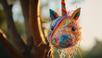 kleurrijk speelgoed- paard hoofd decoratie in groen gras met levendig kleuren gegenereerd door ai foto