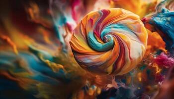 levendig snoep spiraal ontploft met kleurrijk abstract vormen en vreugde gegenereerd door ai foto