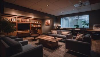 modern luxe leven kamer met elegant decor en comfortabel zitplaatsen gegenereerd door ai foto