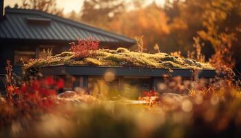 biologisch boerderij viert herfst met multi gekleurde bloemen en geel bladeren gegenereerd door ai foto