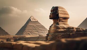 Egyptische cultuur oude monument, de sfinx, is een majestueus beeldhouwwerk gegenereerd door ai foto