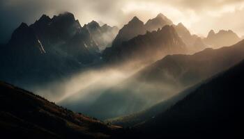 majestueus berg reeks in rustig natuur, een panoramisch avontuur wacht gegenereerd door ai foto