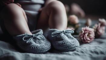 schattig baby schoenen brengen nieuw leven en geluk binnenshuis gegenereerd door ai foto