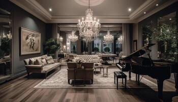 luxe modern appartement met elegant meubilair en helder verlichting uitrusting gegenereerd door ai foto