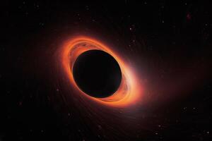 zwart gat in ruimte, computer gegenereerd abstract achtergrond, 3d weergave, een zwart gat met een gloeiend aanwas schijf, ai gegenereerd foto
