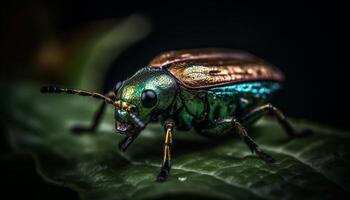 gehoornd snuitkever Aan geel blad, schoonheid in natuur verzameling gegenereerd door ai foto