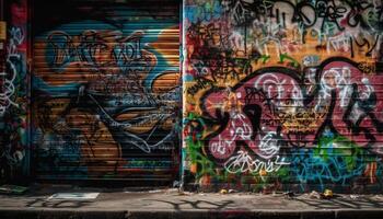 graffiti schilderij Aan vuil muur beeldt af jeugd cultuur en creativiteit gegenereerd door ai foto