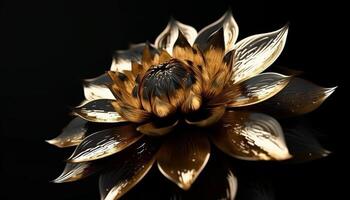 schoonheid in natuur dichtbij omhoog van single geel lotus bloem hoofd gegenereerd door ai foto