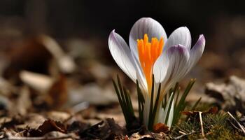 levendig krokus bloemblad in dichtbij omhoog, presentatie van schoonheid in natuur gegenereerd door ai foto