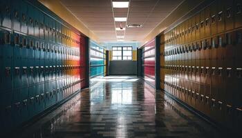 modern architectuur in een rij, leeg Sportschool met blauw reflectie gegenereerd door ai foto