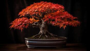 Japans esdoorn- boom, levendig oranje bladeren, rustig herfst tafereel gegenereerd door ai foto