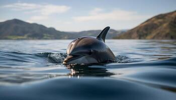glimlachen fles neus dolfijn zwemmen in mooi blauw onderwater- paradijs gegenereerd door ai foto